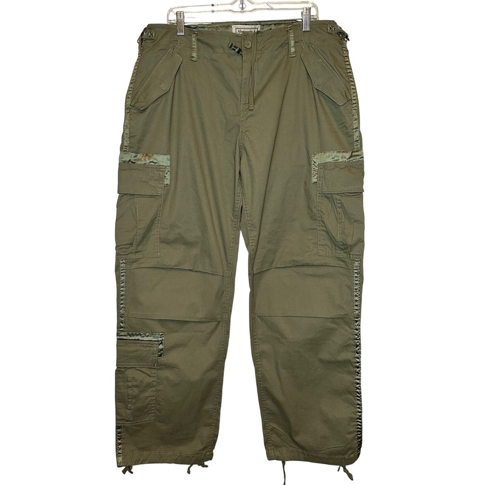 VTG Y2K Abercrombie & Fitch Paratrooper Cargo Pants Women 33x16R Green Rave‎